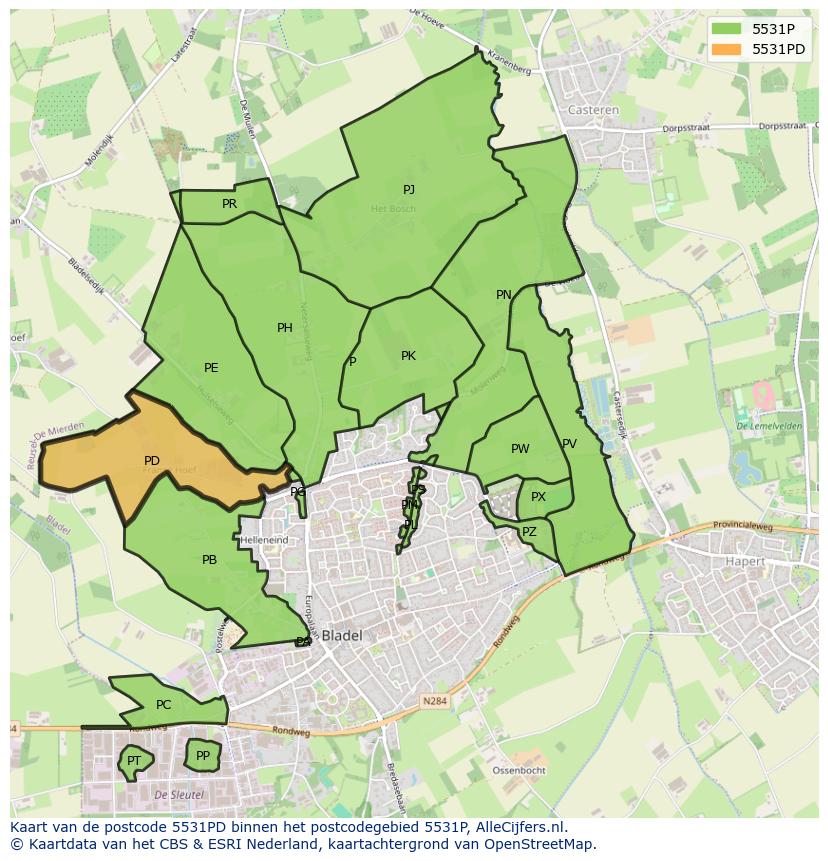 Afbeelding van het postcodegebied 5531 PD op de kaart.