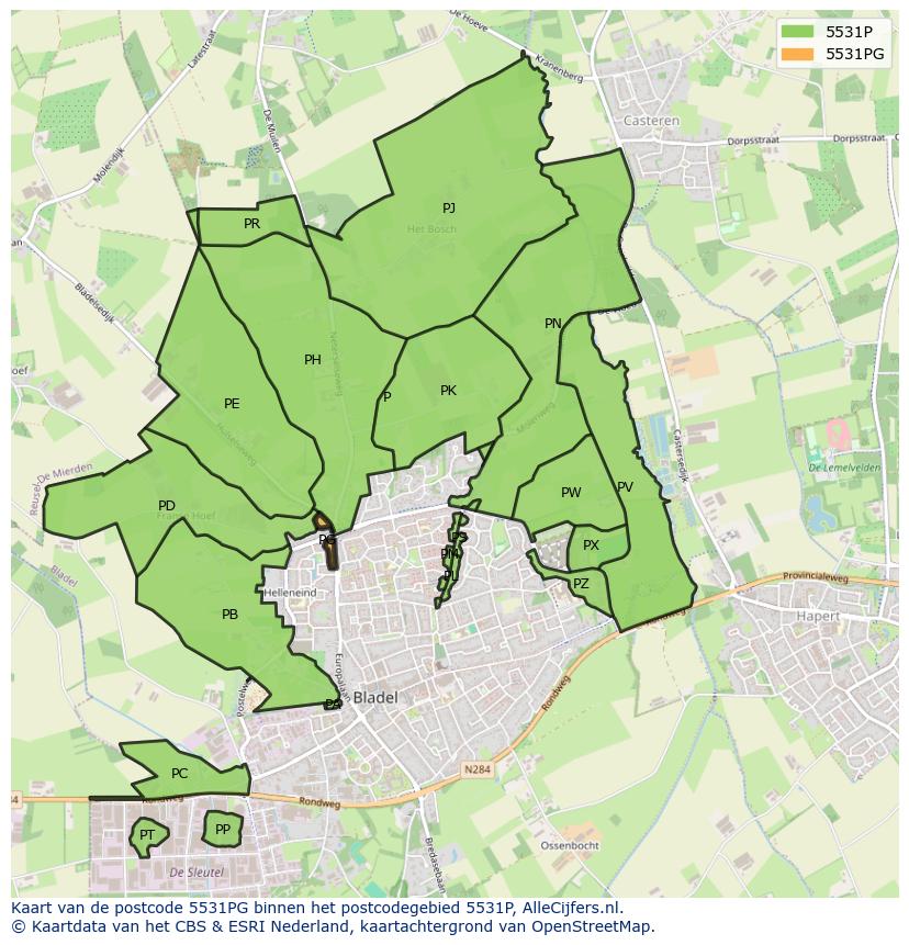 Afbeelding van het postcodegebied 5531 PG op de kaart.