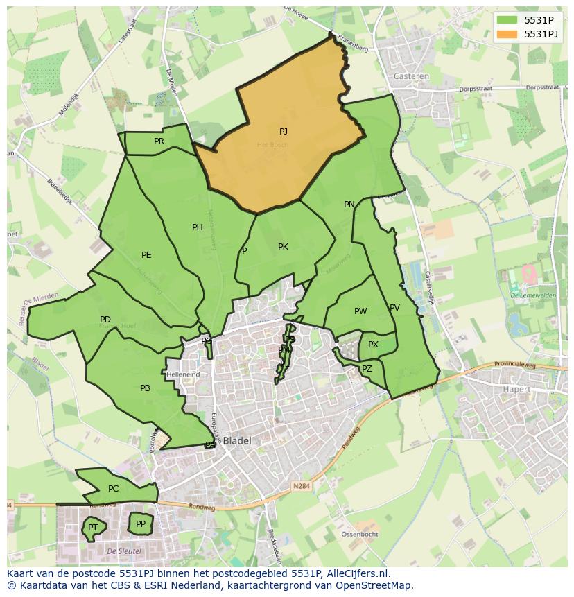 Afbeelding van het postcodegebied 5531 PJ op de kaart.