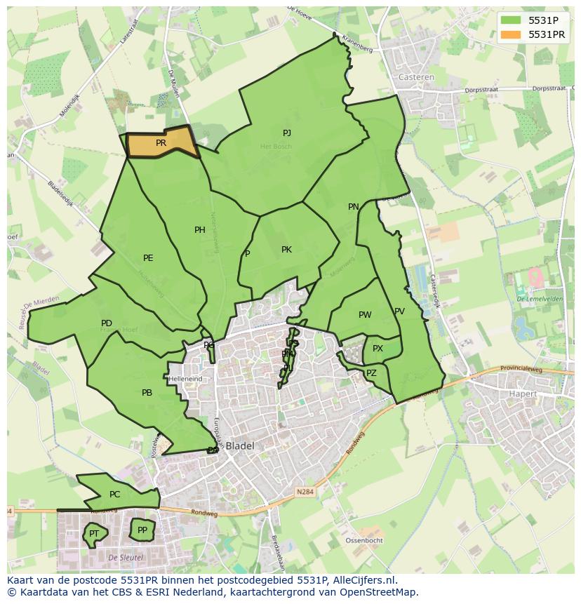 Afbeelding van het postcodegebied 5531 PR op de kaart.