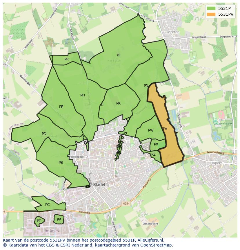 Afbeelding van het postcodegebied 5531 PV op de kaart.
