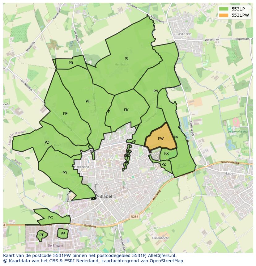 Afbeelding van het postcodegebied 5531 PW op de kaart.