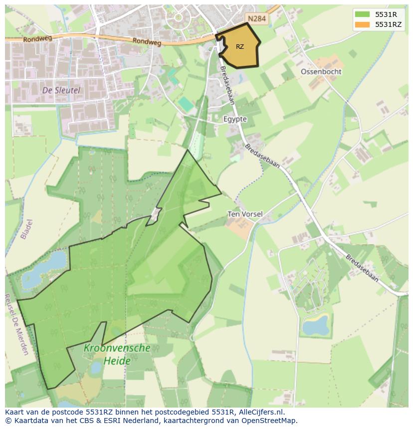 Afbeelding van het postcodegebied 5531 RZ op de kaart.