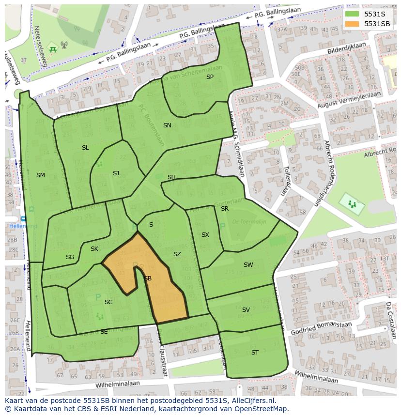 Afbeelding van het postcodegebied 5531 SB op de kaart.