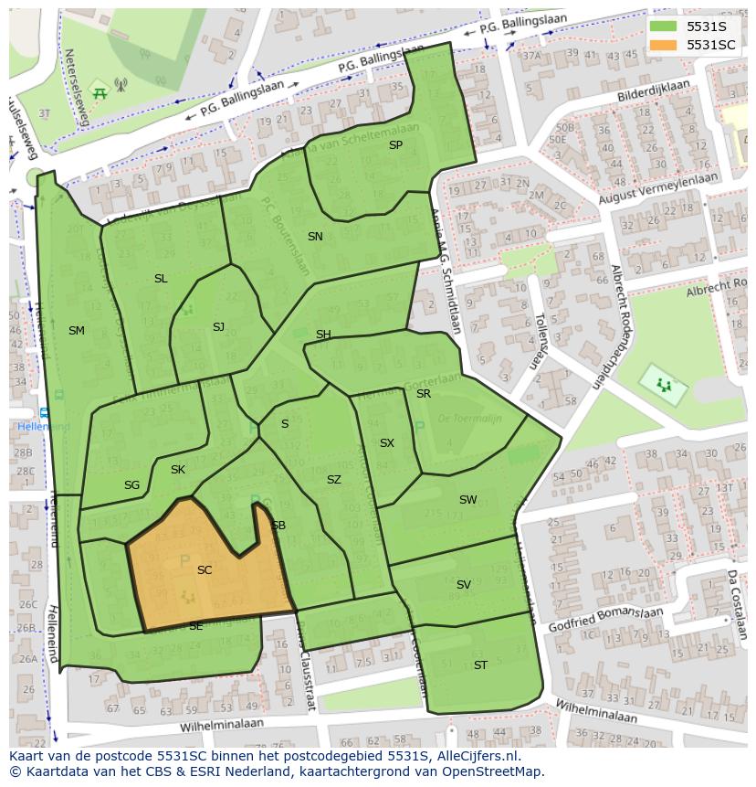 Afbeelding van het postcodegebied 5531 SC op de kaart.