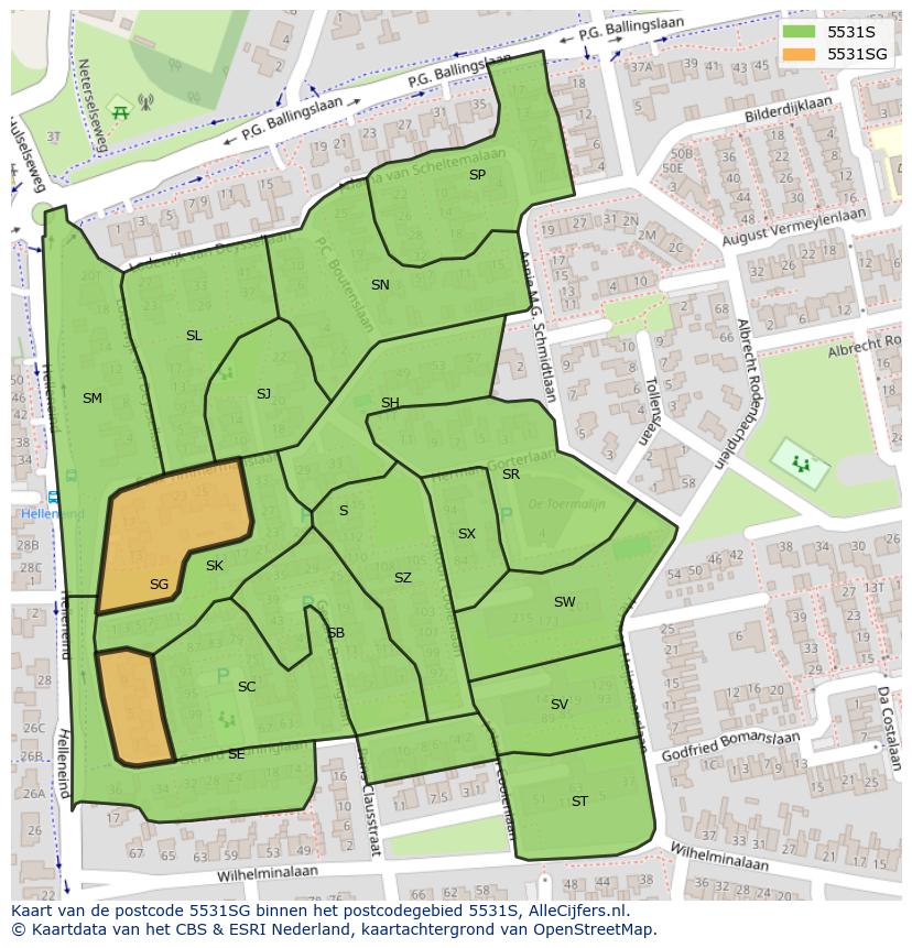 Afbeelding van het postcodegebied 5531 SG op de kaart.