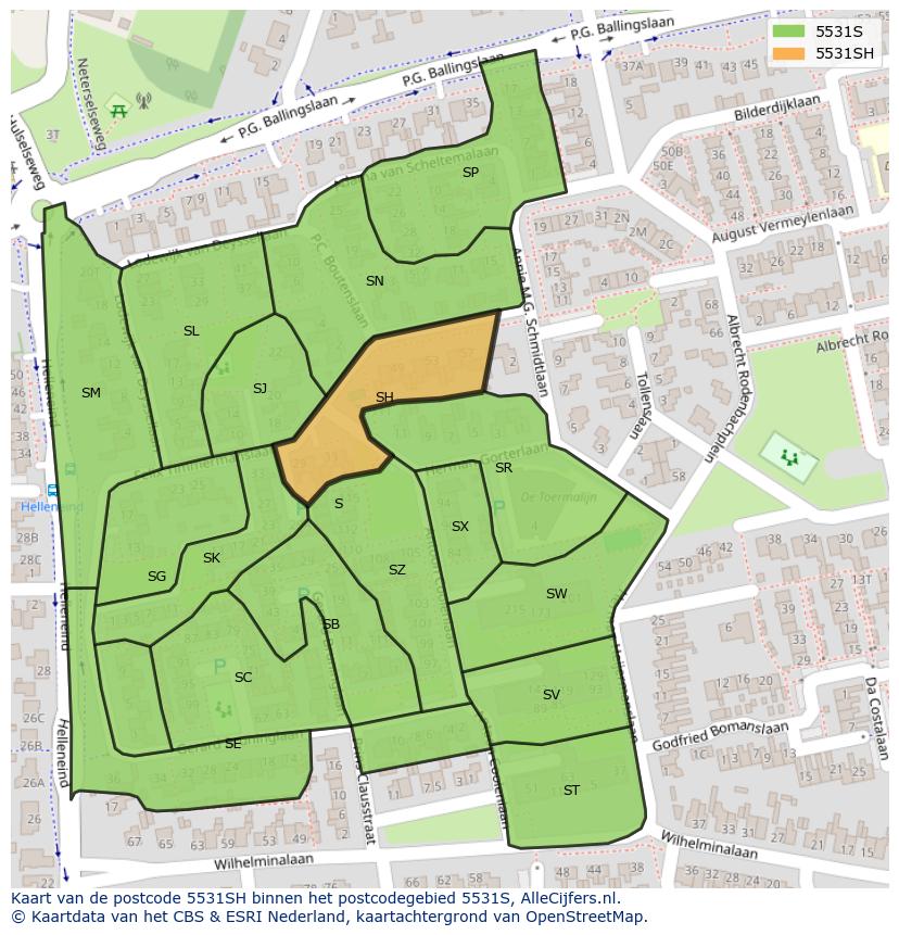 Afbeelding van het postcodegebied 5531 SH op de kaart.