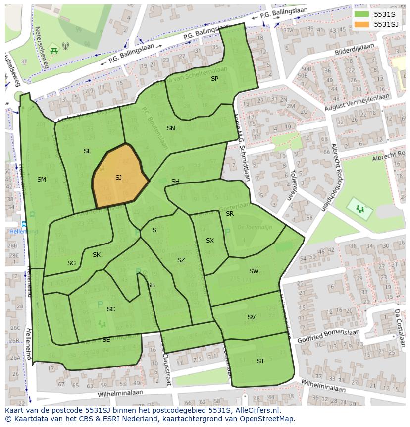 Afbeelding van het postcodegebied 5531 SJ op de kaart.
