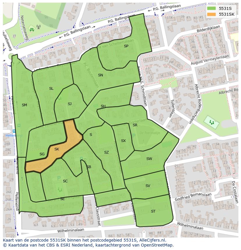 Afbeelding van het postcodegebied 5531 SK op de kaart.