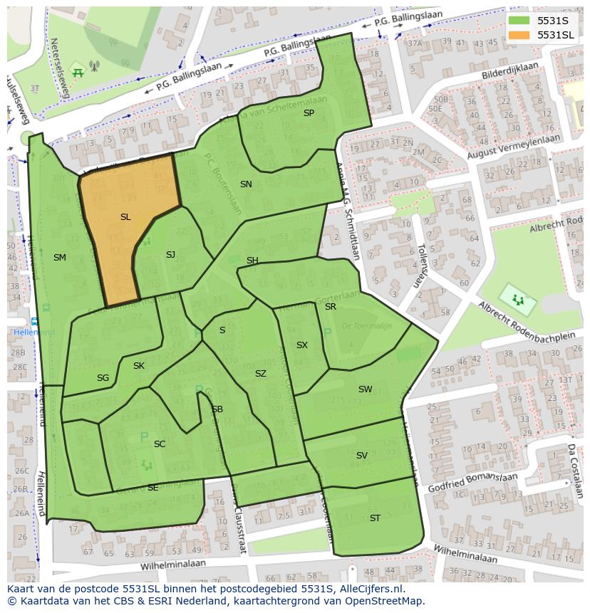 Afbeelding van het postcodegebied 5531 SL op de kaart.