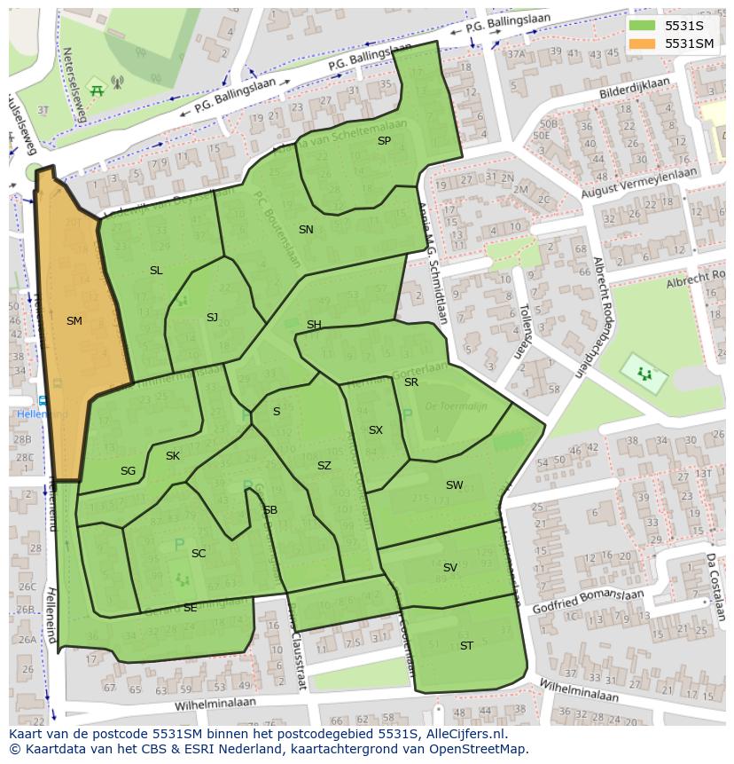 Afbeelding van het postcodegebied 5531 SM op de kaart.
