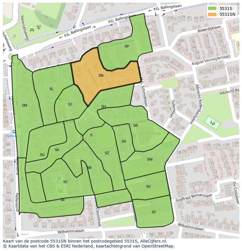 Afbeelding van het postcodegebied 5531 SN op de kaart.