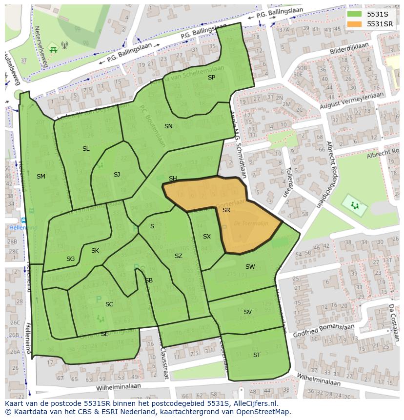 Afbeelding van het postcodegebied 5531 SR op de kaart.