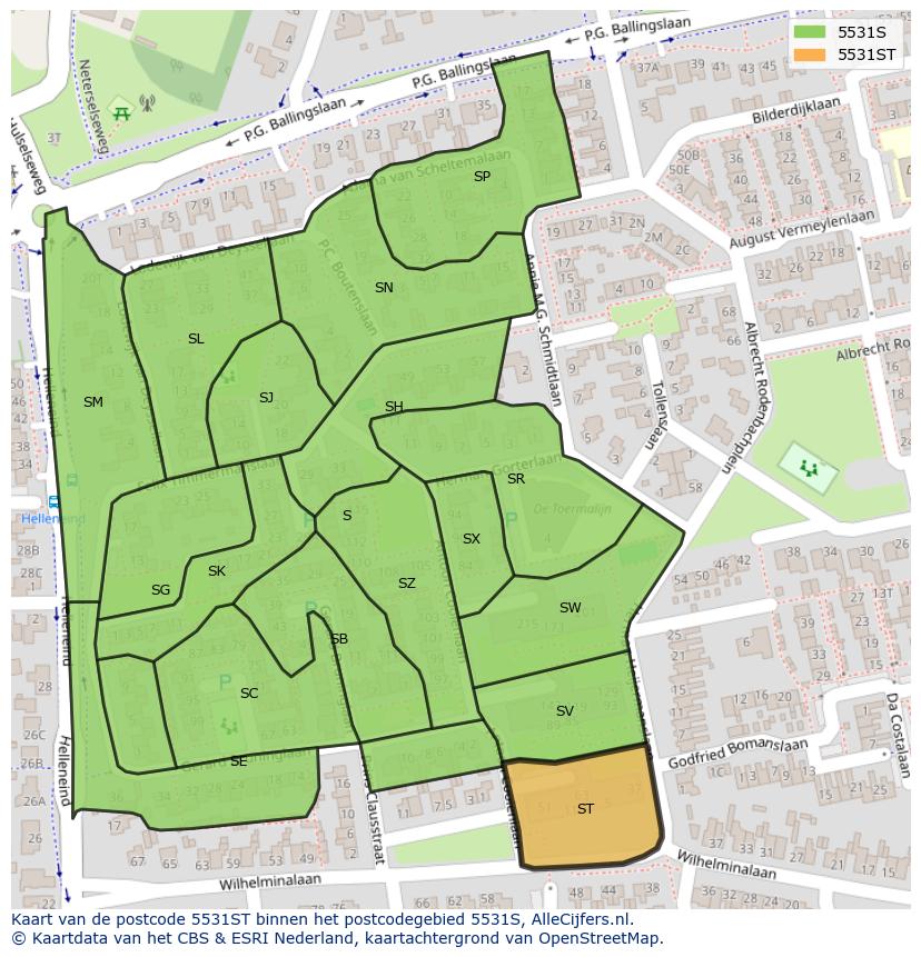 Afbeelding van het postcodegebied 5531 ST op de kaart.