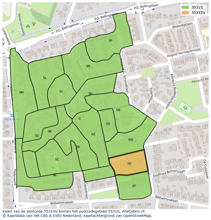Afbeelding van het postcodegebied 5531 SV op de kaart.