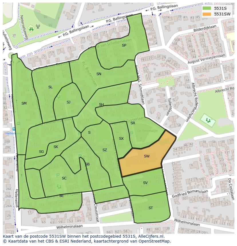 Afbeelding van het postcodegebied 5531 SW op de kaart.