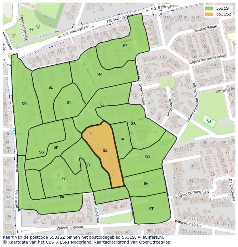 Afbeelding van het postcodegebied 5531 SZ op de kaart.