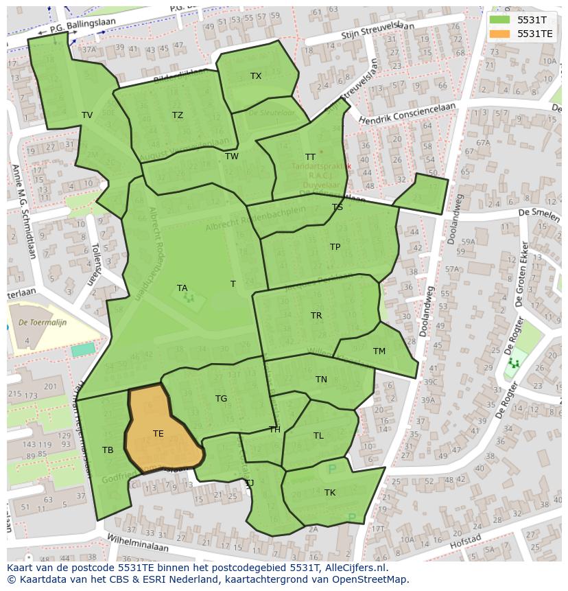 Afbeelding van het postcodegebied 5531 TE op de kaart.