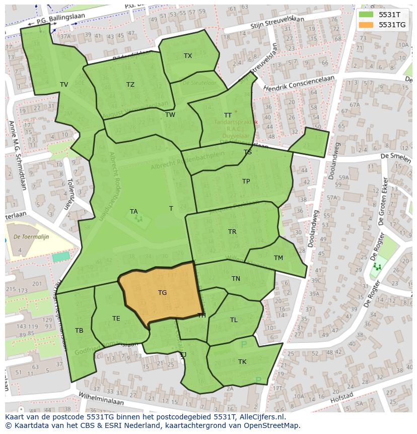 Afbeelding van het postcodegebied 5531 TG op de kaart.