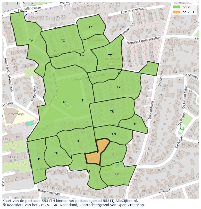 Afbeelding van het postcodegebied 5531 TH op de kaart.