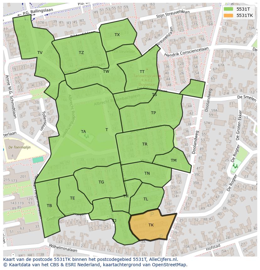 Afbeelding van het postcodegebied 5531 TK op de kaart.