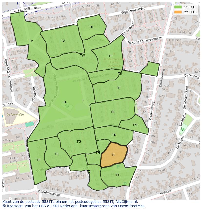 Afbeelding van het postcodegebied 5531 TL op de kaart.