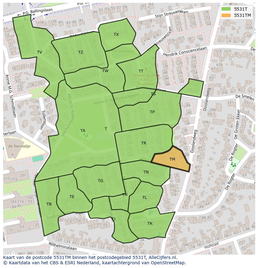 Afbeelding van het postcodegebied 5531 TM op de kaart.