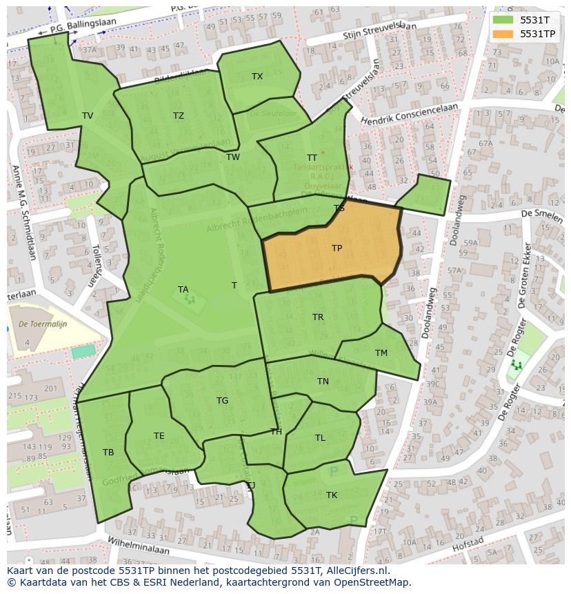 Afbeelding van het postcodegebied 5531 TP op de kaart.