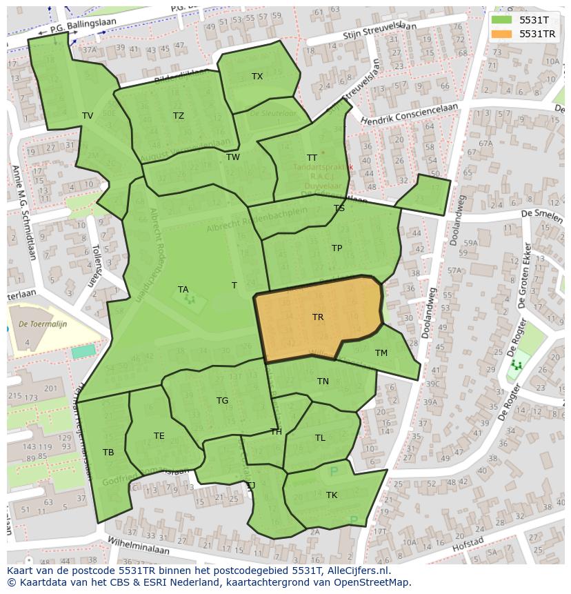 Afbeelding van het postcodegebied 5531 TR op de kaart.