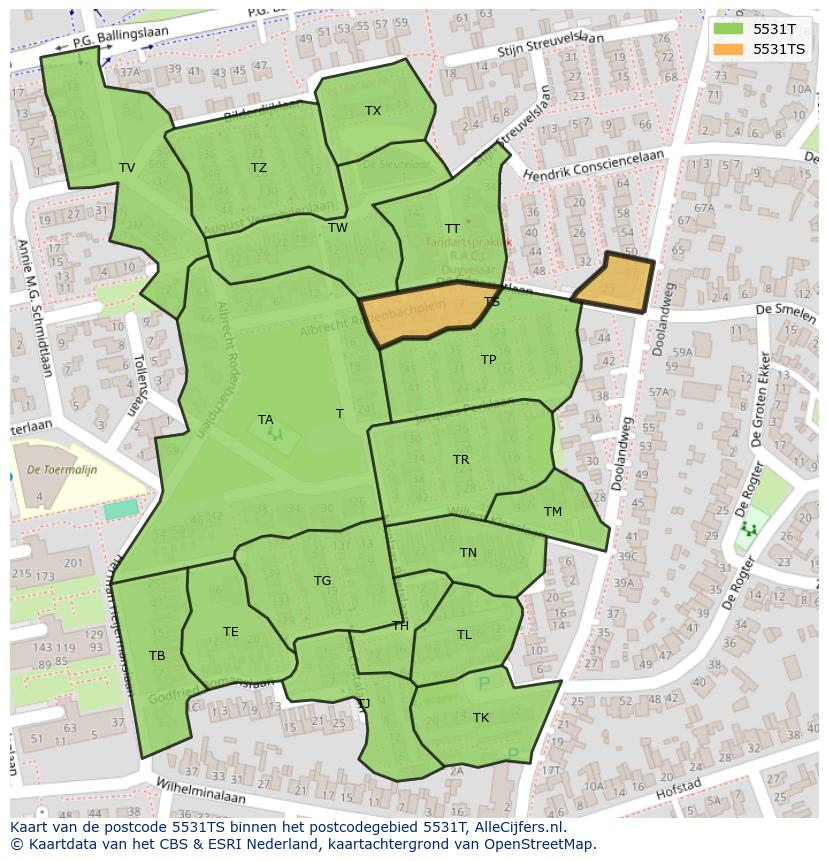 Afbeelding van het postcodegebied 5531 TS op de kaart.