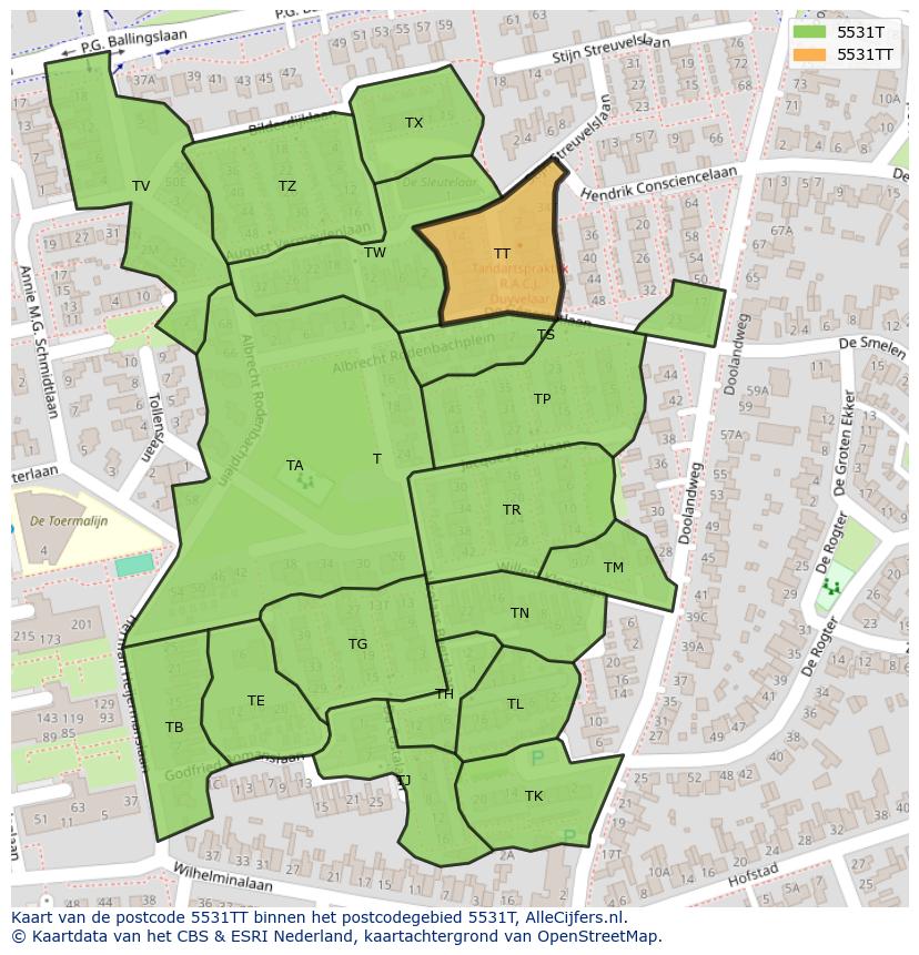 Afbeelding van het postcodegebied 5531 TT op de kaart.