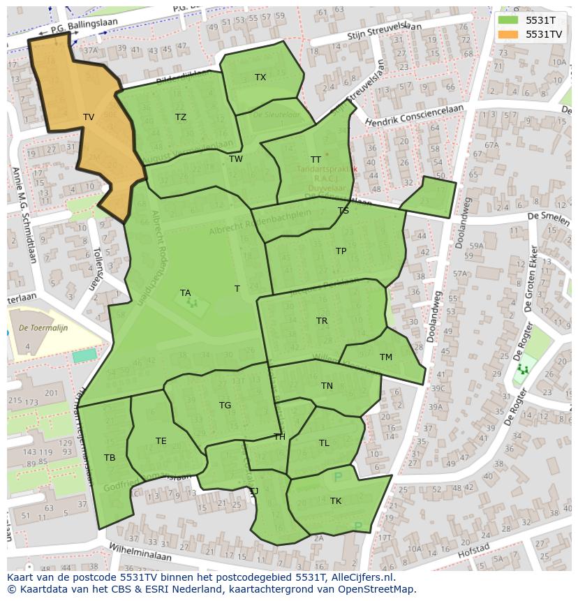Afbeelding van het postcodegebied 5531 TV op de kaart.