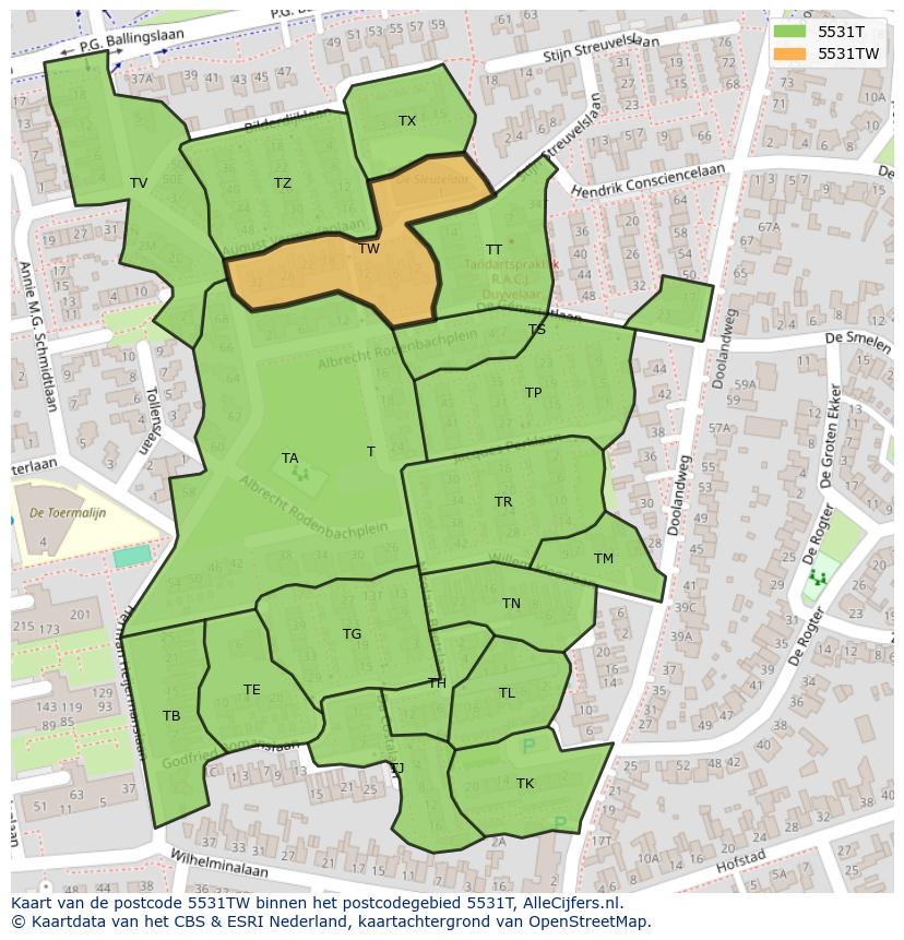 Afbeelding van het postcodegebied 5531 TW op de kaart.