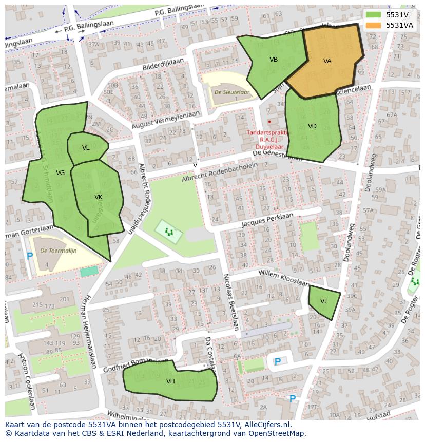 Afbeelding van het postcodegebied 5531 VA op de kaart.