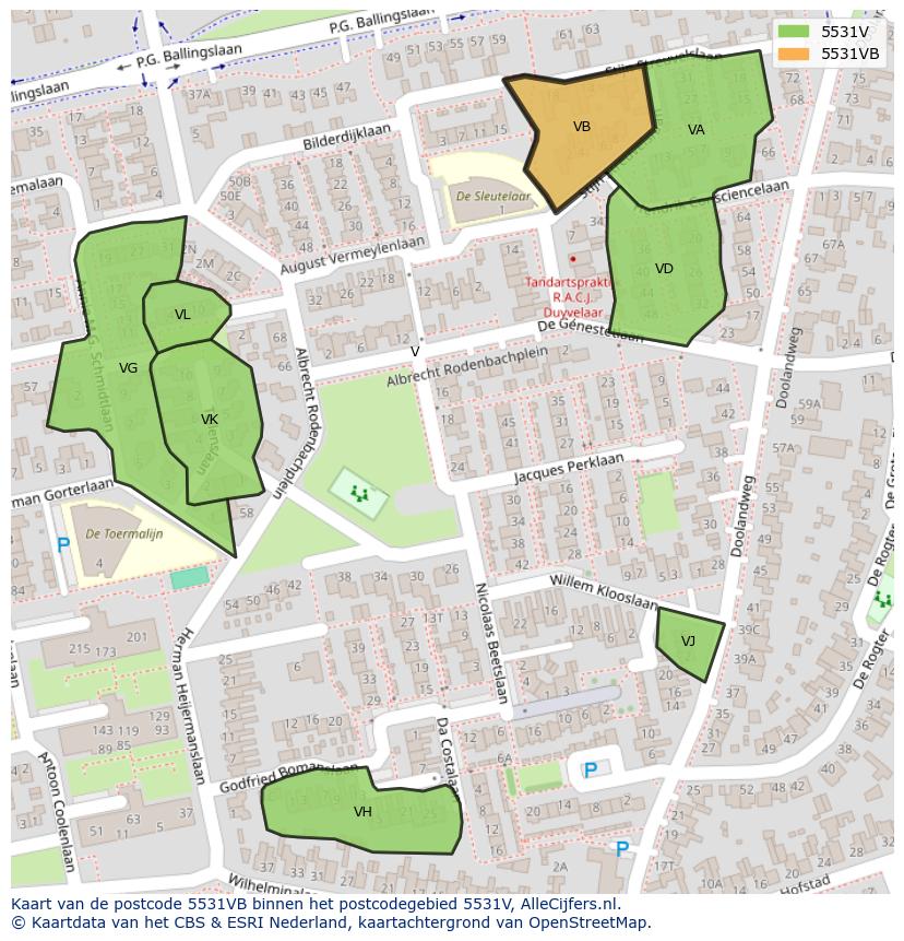 Afbeelding van het postcodegebied 5531 VB op de kaart.