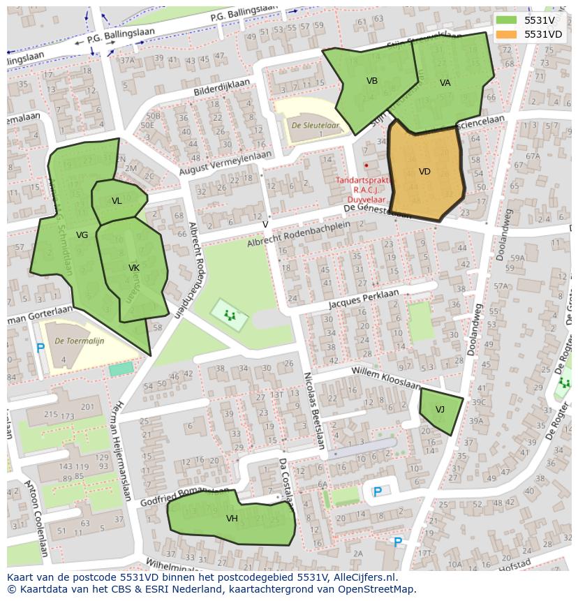 Afbeelding van het postcodegebied 5531 VD op de kaart.