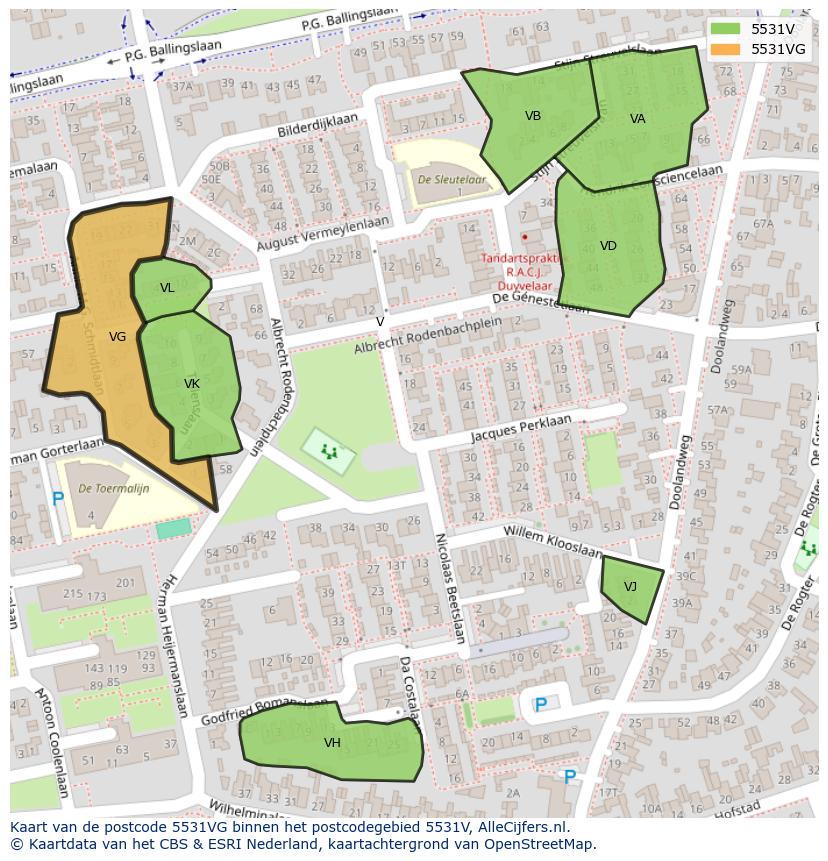 Afbeelding van het postcodegebied 5531 VG op de kaart.