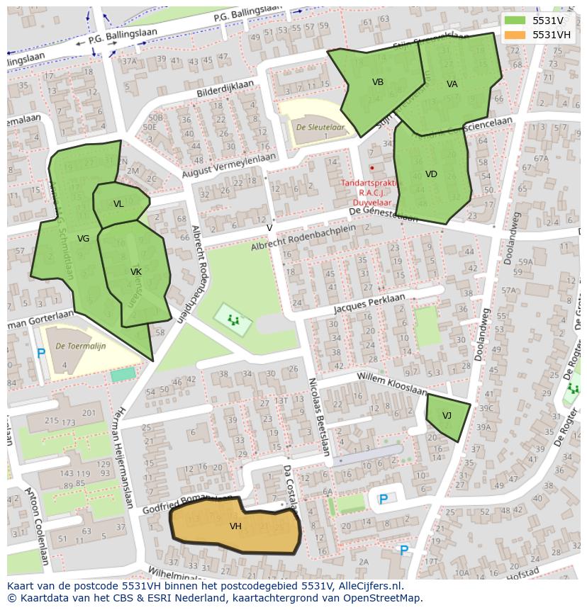 Afbeelding van het postcodegebied 5531 VH op de kaart.