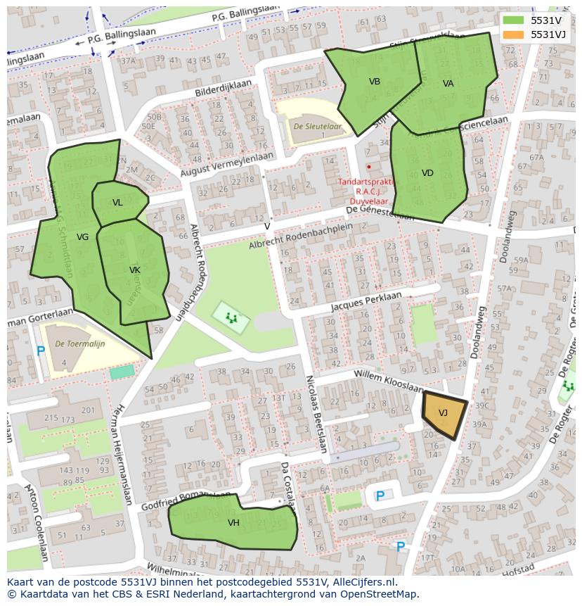 Afbeelding van het postcodegebied 5531 VJ op de kaart.