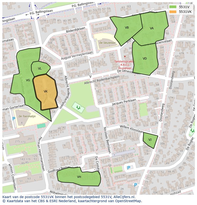 Afbeelding van het postcodegebied 5531 VK op de kaart.