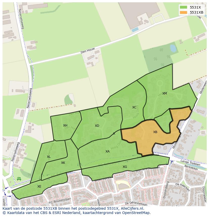 Afbeelding van het postcodegebied 5531 XB op de kaart.