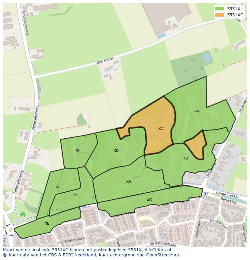 Afbeelding van het postcodegebied 5531 XC op de kaart.