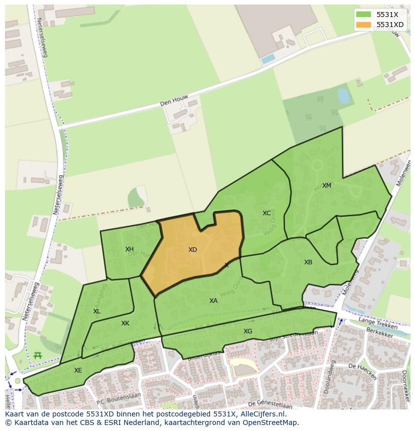 Afbeelding van het postcodegebied 5531 XD op de kaart.
