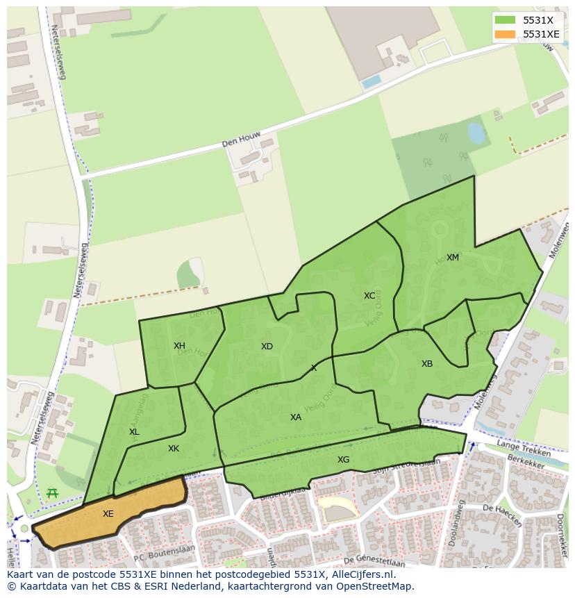 Afbeelding van het postcodegebied 5531 XE op de kaart.