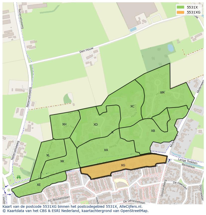 Afbeelding van het postcodegebied 5531 XG op de kaart.