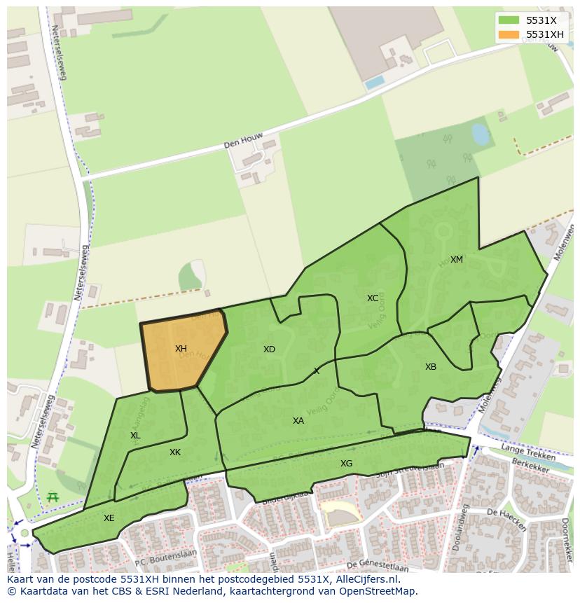 Afbeelding van het postcodegebied 5531 XH op de kaart.