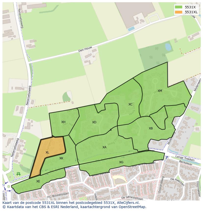 Afbeelding van het postcodegebied 5531 XL op de kaart.