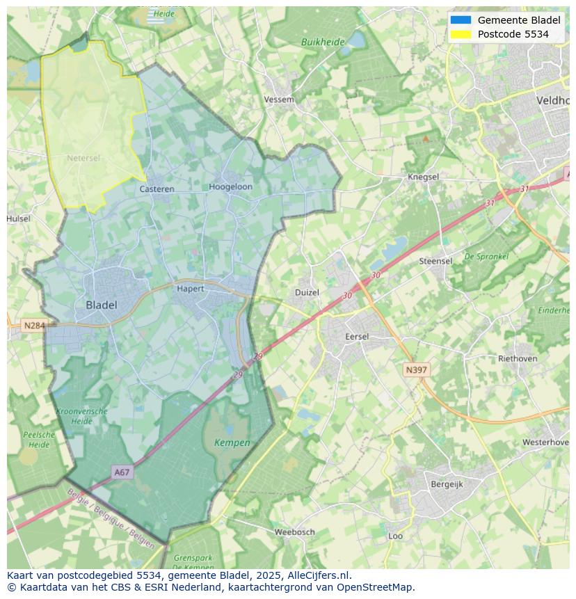 Afbeelding van het postcodegebied 5534 op de kaart.