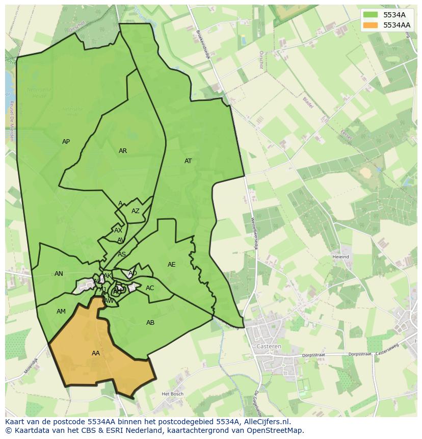 Afbeelding van het postcodegebied 5534 AA op de kaart.
