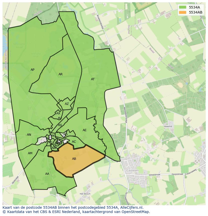 Afbeelding van het postcodegebied 5534 AB op de kaart.